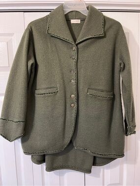 Krista Larson Vintage Loden Green Boiled ? Wool Riding Jacket Lagenlook O/S